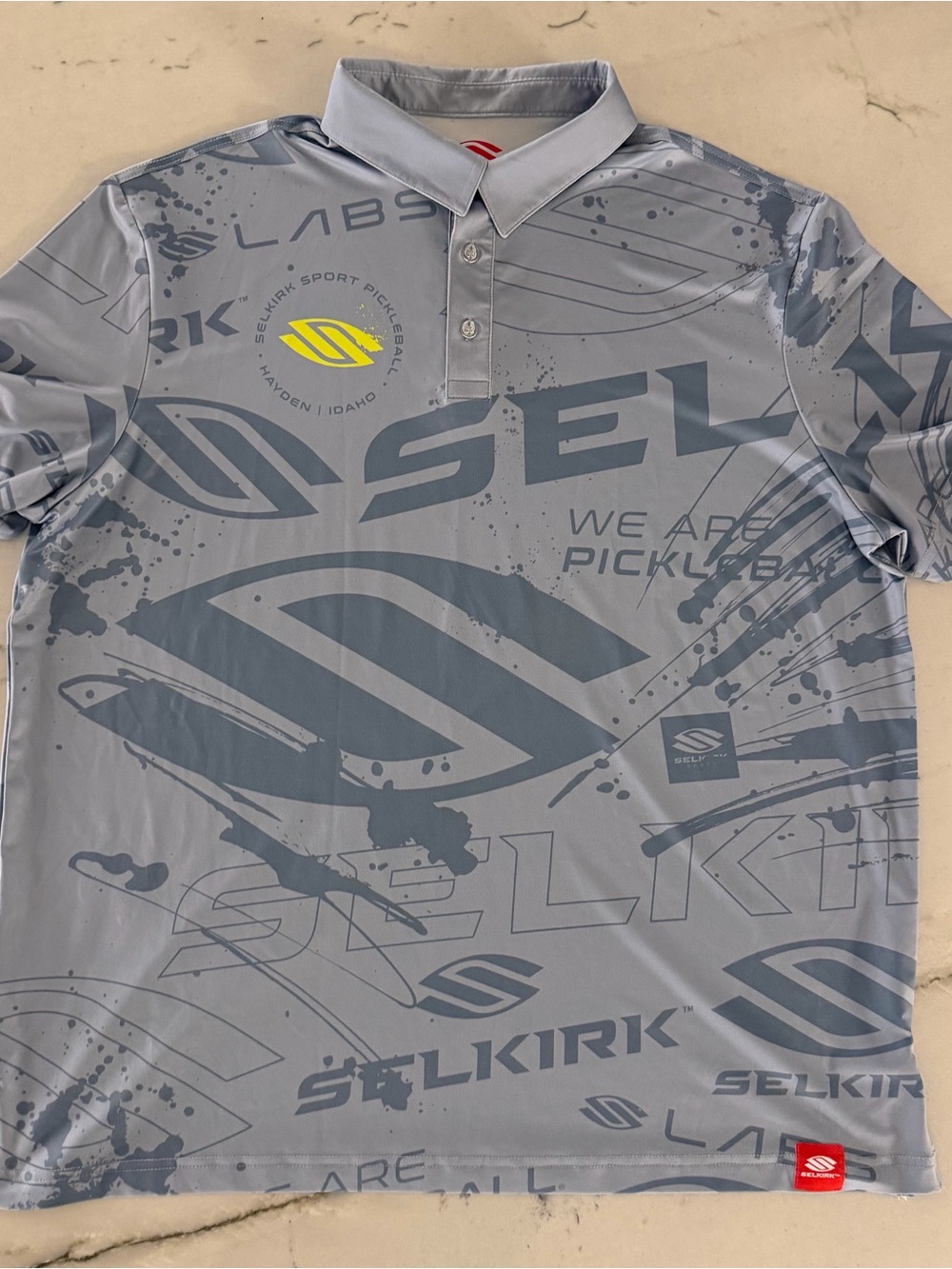 Selkirk Sport Polo Shirt Mens XL Gray Pickleball Graphic Performance Stretch